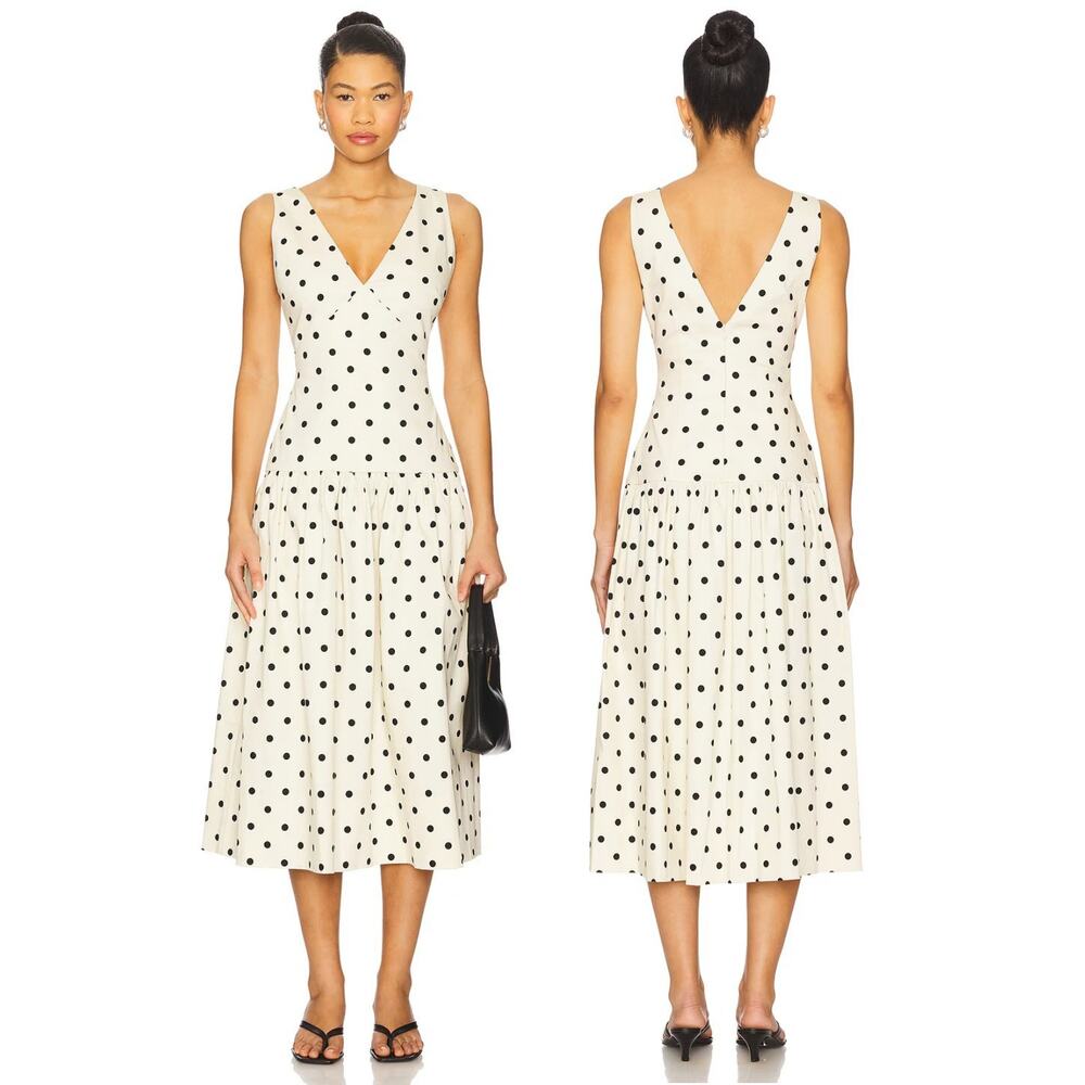 L'Academie by Marianna Polina Midi Dress Twill Polka Dot Vintage Summer Preppy S